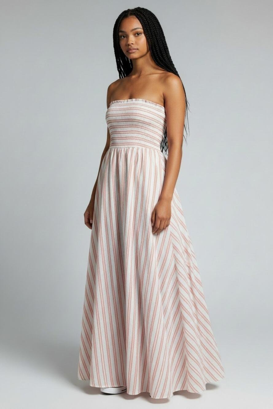 VICTORIA SECRETS Striped Strapless Knit Dress Sz M High Waist Full A-line Skirt